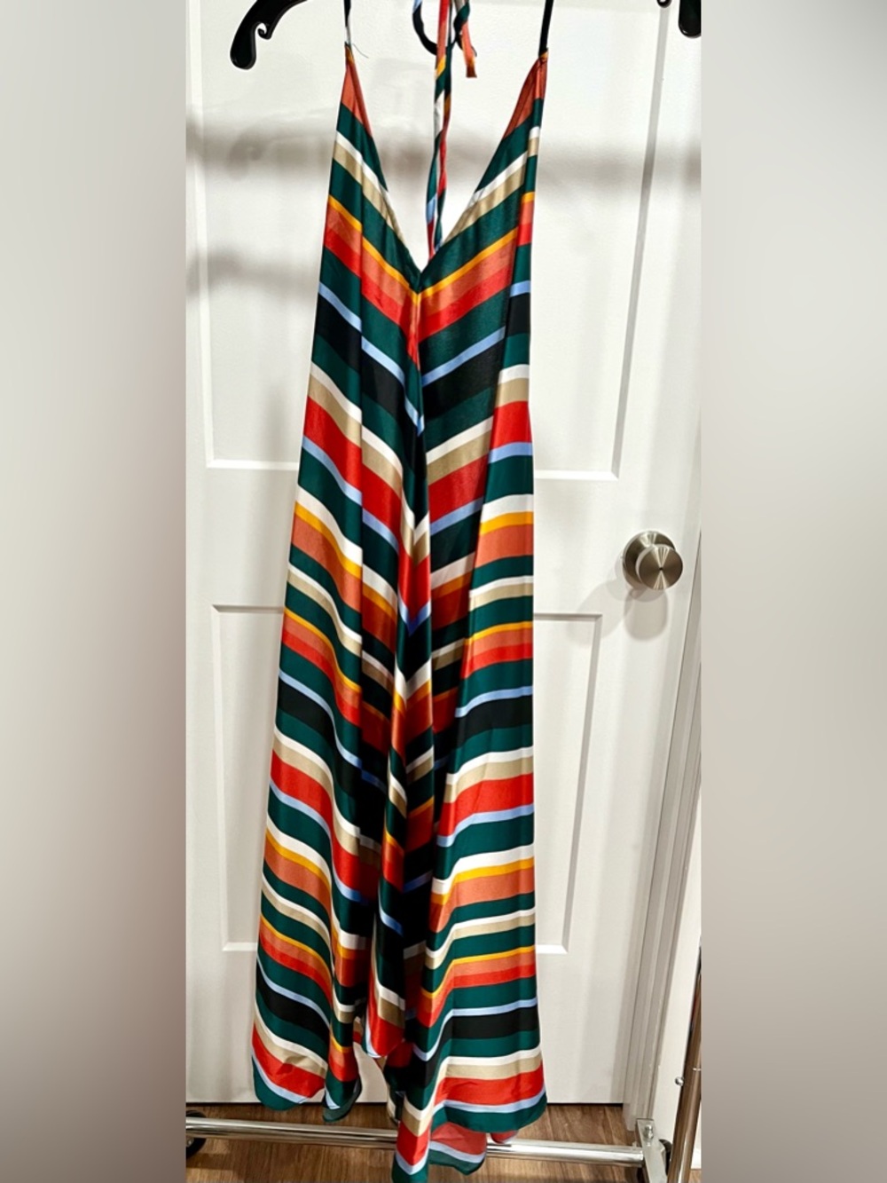 Lulu's Multicolor Striped Maxi Dress in Green, Coral & Gold